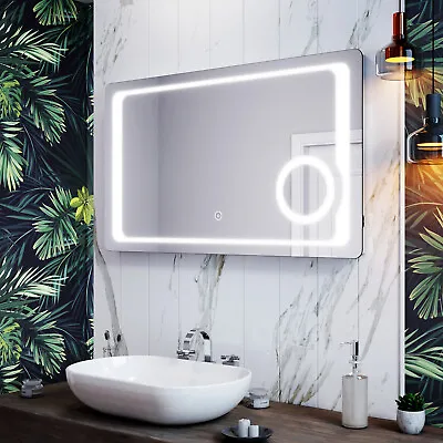 LED Illuminated Bathroom Mirror With Lights Demister Shaver Socket 3X Magnifying • £110.99