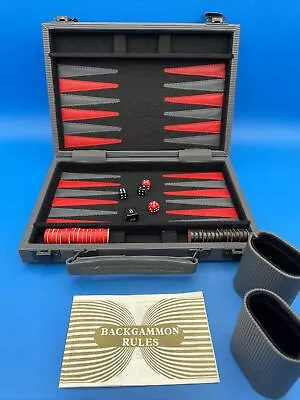 Magnetic Backgammon Travel Game In Case Faux Leather Vintage Complete 10.5x7.5” • $17.46