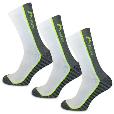 More Mile Strive 3 Pack Running Socks White Mid Calf Anti Blister Cushioned • £10.49