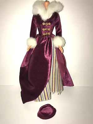 Barbie Doll Clothing Victorian Ice Skater Winter Maroon Velveteen Dress & Hat • $14.99