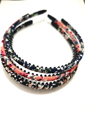 Alice Band Hairband Toothed Floral Fabric Wrapped  Black-Pink-Navy Blue • £2.49