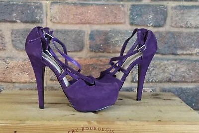 Purple Suede Strapy High Heel Shoes Size 5 /38 Holly Willoughby Used Condition • £12