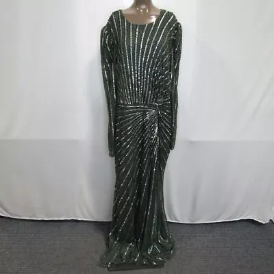 Mac Duggal Women's Dress Gown Sequin Long Sleeve Maxi Size 16 Green • $23.50