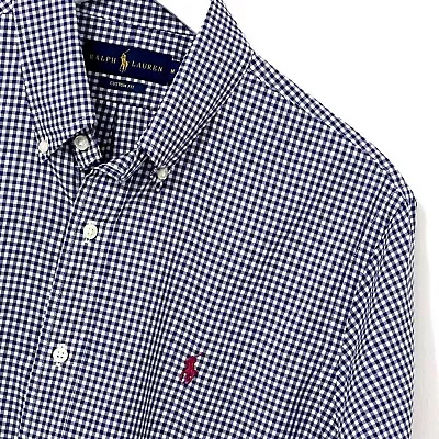 Mens Ralph Lauren Blue White Gingham Long Sleeve Custom Fit Shirt Size M Medium • £6.50