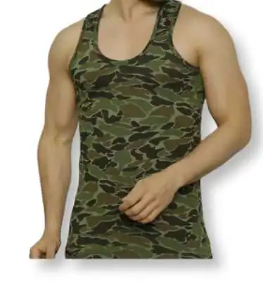 Men's Sleeveless Vest Camouflage Army Muscle Gym Athletic Sports Cotton Tank Top • £3.99