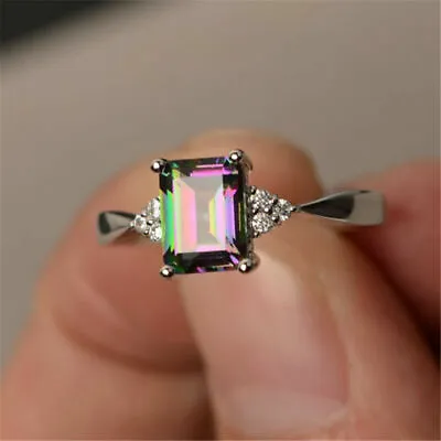 Women   Silver Gift Rainbow Fire Mystic Topaz Wedding Engagement Ring Sz6-10 • $5.79
