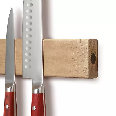 30cm Magnetic Knife Strip Acacia Wooden Knife Holder Rack For Wall Strong Magnet • £18.99