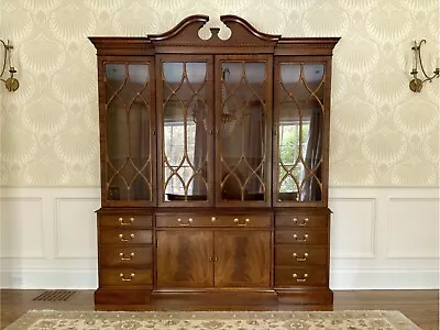 Vintage Two-Piece Hickory Chair Mahogany Breakfront China Cabinet • $3450