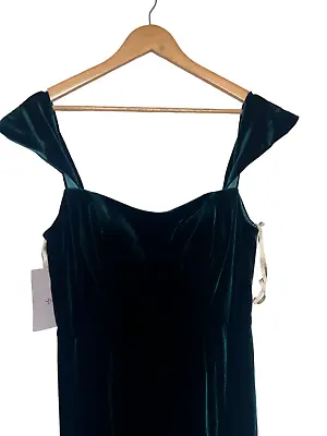 NWT Jenny Yoo Sz 14 Anthropologie Issa Velvet Off The Shoulder  Emerald Green • $129.95