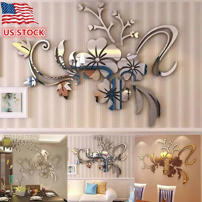 Exquisite Flower 3D Mirror Wall Stickers Removable Decal Art Mural Home Decor • $14.39