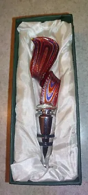 Vintage Wine Stopper Blown Heavy Glass Murano Style Red Silver Foil Box • $15