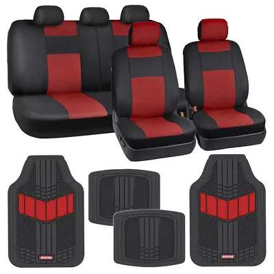 $59.50 • Buy PU Leather Split Bench Seat Cover Set And Heavy Duty Rubber Floor Mats Car Truck