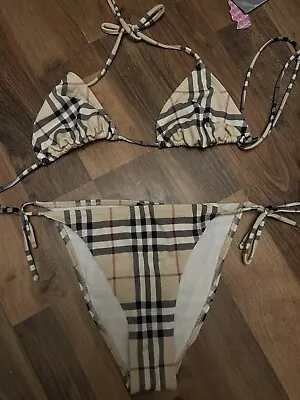 Vintage Burberry Ladies Beige Bikini Nova Check Size Xl Uk 12 • $98.65