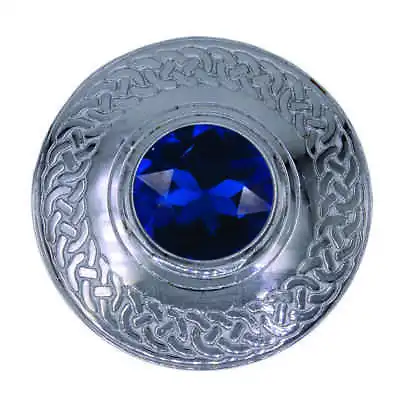 ST Celtic Knot Kilt Fly Plaid Brooch Blue Stone Chrome Finish 3 /Scottish Pin • £7.99