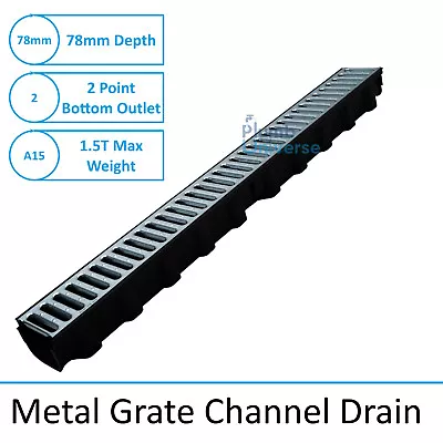 Channel Drains Metal Grate Shallow  Driveway Drain Channel PVC 1 Metre ACO Style • £18.50