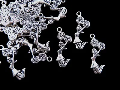 10 Pcs - 28mm Tibetan Silver Cheerleader Charms USA Girls Dance Jewellery D55 • £2.05