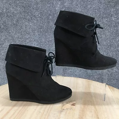 Mossimo Supply Co Boots Womens 9 Fold Desert Wedge Ankle Bootie Black Faux Suede • $25.64