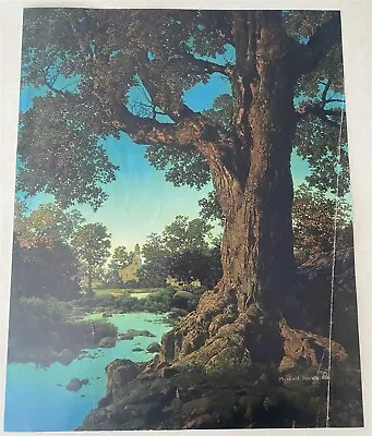 1930s-40s Large Tree & Church Maxfield Parrish Landscape Print  • $49.99