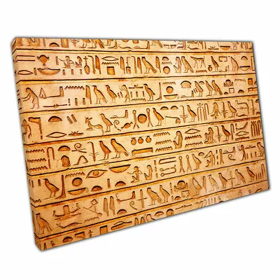 Old Egyptian Hieroglyphs Carved Into Stone Wall Art Print On Canvas • £9.70