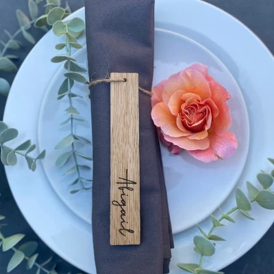 £0.99 • Buy Wedding Napkin Place Name Tags | Personalised Wooden Party Favours Gift Labels