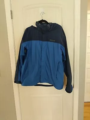 Marmot PreCip Waterproof Hooded Jacket Full Zip Lightweight Vented H2NO Blue L • $19.99