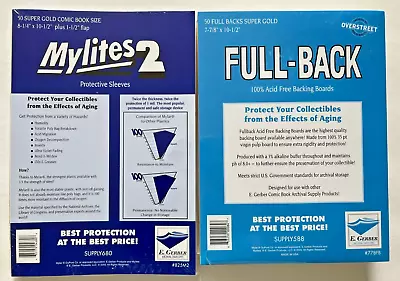 $68.95 • Buy 50 E. Gerber Super Gold Comic Mylites 2 825M2 & 35 PT Full-Backs 778FB Set Of 50