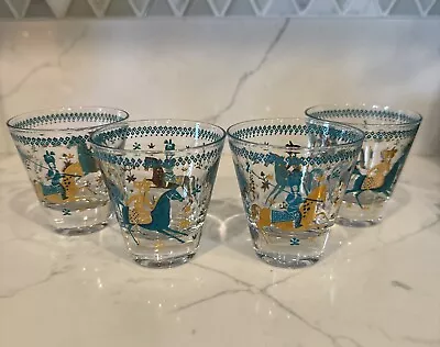 MCM Fred Press Set Of Four Vintage Whiskey/Low Ball Glasses Arabian Horseman • $35