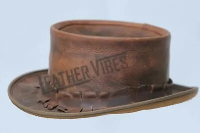 Top Hat-Old Style Pale Rider Smokey Distress Brown Leather Hat Leather Top Hat • $105.17