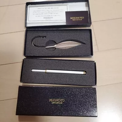 New Mikimoto Ballpoint Pen Bookmark 2 Set Gold × Silver Leaf Pearl Japan • $85