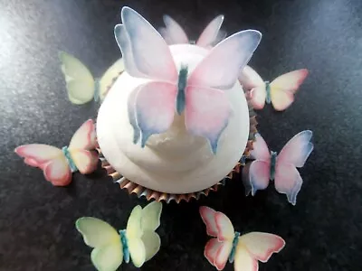 12 Double Edible Wafer Paper Pink Green Yellow Butterfly Cake/cupcake Topper  • £3.85