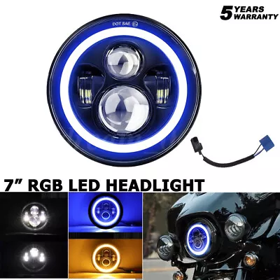 Blue/Amber Halo 7  Motorcycle LED Headlight For Yamaha V-Star 1100 650 Classic • $26.59