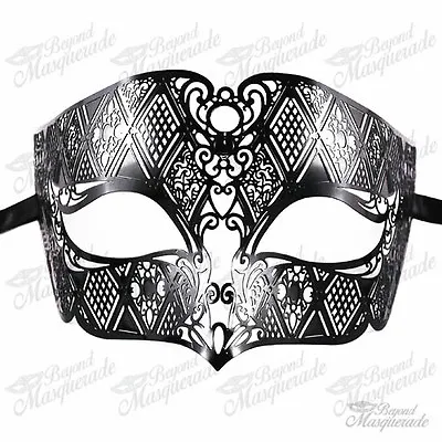 Mens Unisex Filigree Light Metal Mardi Gras Venetian Masquerade Mask [Black] • $19.95