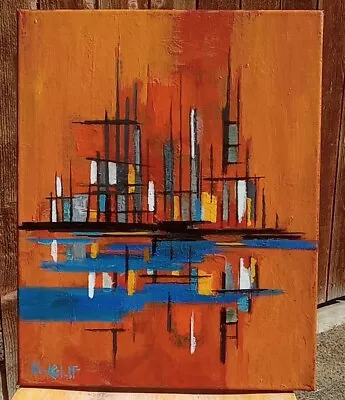 Abstract Expressionist Mid Century Modern Style Cityscape Painting Modernist  • $130