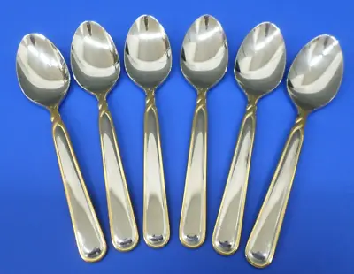 6 - Mikasa PIROUETTE Gold Accent Glossy 18/8 Stainless Japan Flatware TEASPOOONS • $42.95