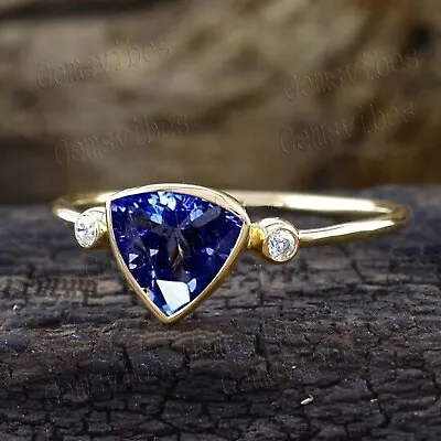 S925 Sterling Silver Trillion Cut Tanzanite Gemstone Ring For Women & Teen Girls • £40.03