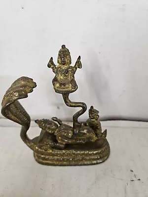 Brass 4 Inch Lord Laxmi Vishnu/Narayan  Statue Hindu God Usa Seller Fast Ship • $74.99