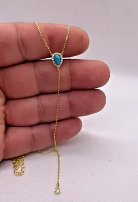 Yellow Gold 925 Sterling Silver Tear Drop Turquoise Necklace With Accents • $39.56