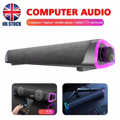 UK Bluetooth Stereo Bass Sound Bar Computer Speaker Wired Soundbar For Laptop PC • £27.48