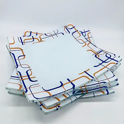 Retro Glass Square Salad Plates Mid Century Design Geometric Abstract Set Of SIX • $25