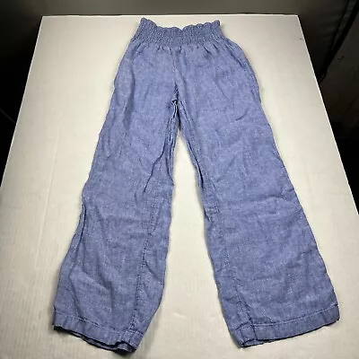 Sigrid Olsen Linen Pants Blue Loose Beachy Elastic Waist Casual Pull On MEDIUM • $19.99