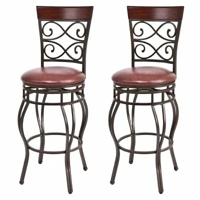 Set Of 2 Vintage Bar Stools Swivel W/Padded Seat Bistro Dining Kitchen Pub Chair • $129.49
