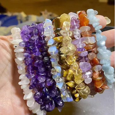 Natural Gemstone Chip Beads Stretchy Bracelet Reiki Chakra Fashion Jewelry • $1.79