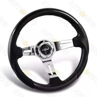 343mm 4  Deep Dish Black Galaxy Wood Grip Leather Spokes Steering Wheel W-power • $95.24