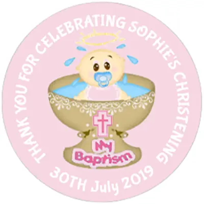 £3.95 • Buy 48 Personalised Baptism Stickers Christening Sweet Bag Seals 40mm Cone Labels