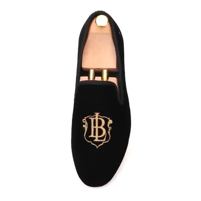 Men FERUCCI Black Velvet Slippers Loafers Flat With Embroidered BL BACHELOR LIFE • $169.99
