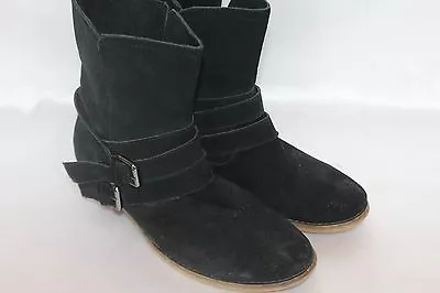 ECOTE Distressed Pull On Black Suede Leather Buckle Ankle Boots Sz 10 • $27.96