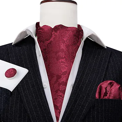 £10.99 • Buy Gold Paisley Mens Silk Ascot Cravat Tie Formal Scarf Handkerchief Cufflinks Set