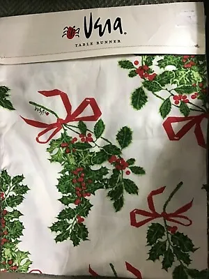 VERA  Holly Leaves Berries Ribbons Table Runner 13.5” By 70” Christmas New • $16.99