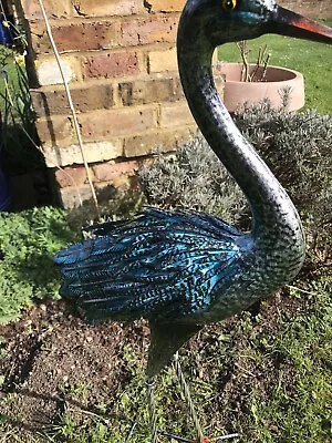 Blue Heron Bird Garden Ornament Lawn Patio Metal Gift Present Quirky Crane • £28