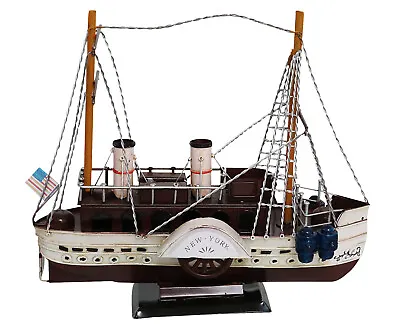Model Ship Paddle Wheel Steamer New York Metal Sea Boat Antique Style No Kit • £158.25